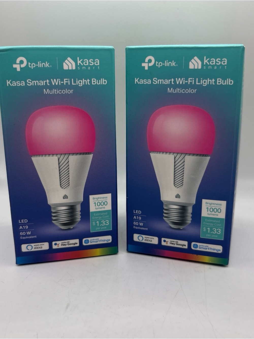 TP-LINK Kasa Smart KL135 A19 LED Multicolor Wi‑Fi Dimmable Bulb 2-Pack